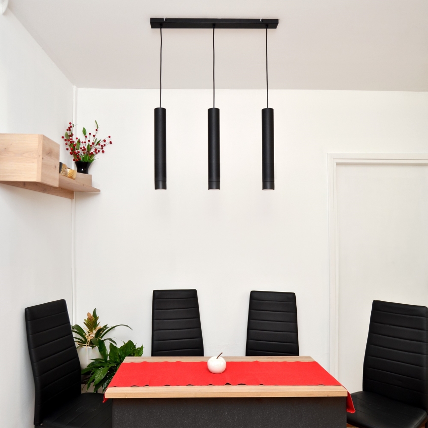 LED Lustra ar auklu TUBA 3xGU10/4,8W/230V melna