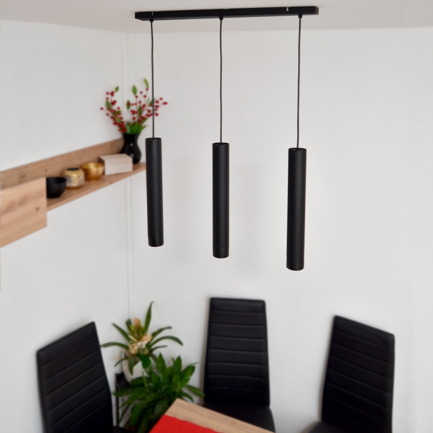 LED Lustra ar auklu TUBA 3xGU10/4,8W/230V melna