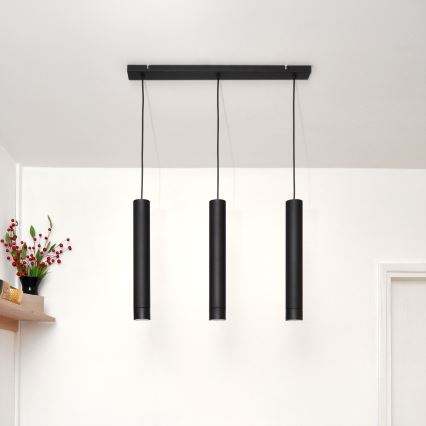 LED Lustra ar auklu TUBA 3xGU10/4,8W/230V melna