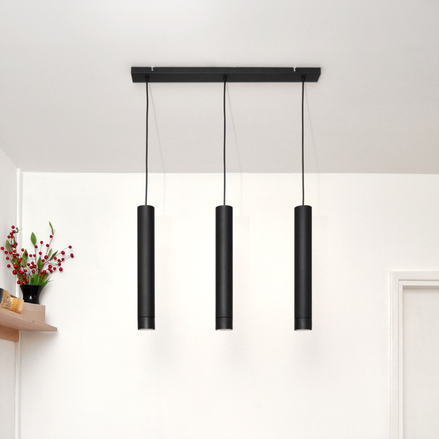 LED Lustra ar auklu TUBA 3xGU10/4,8W/230V melna
