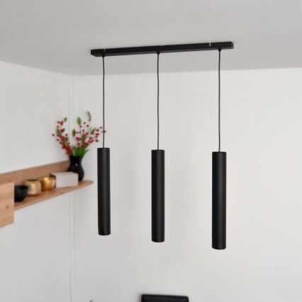 LED Lustra ar auklu TUBA 3xGU10/4,8W/230V melna