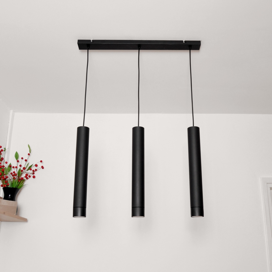 LED Lustra ar auklu TUBA 3xGU10/4,8W/230V melna