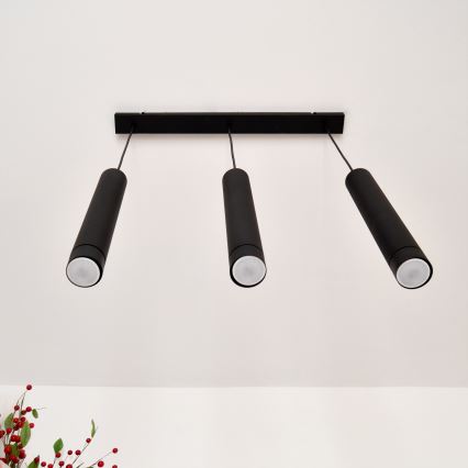 LED Lustra ar auklu TUBA 3xGU10/4,8W/230V melna