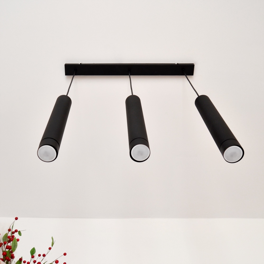 LED Lustra ar auklu TUBA 3xGU10/4,8W/230V melna