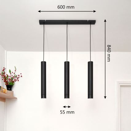 LED Lustra ar auklu TUBA 3xGU10/4,8W/230V melna
