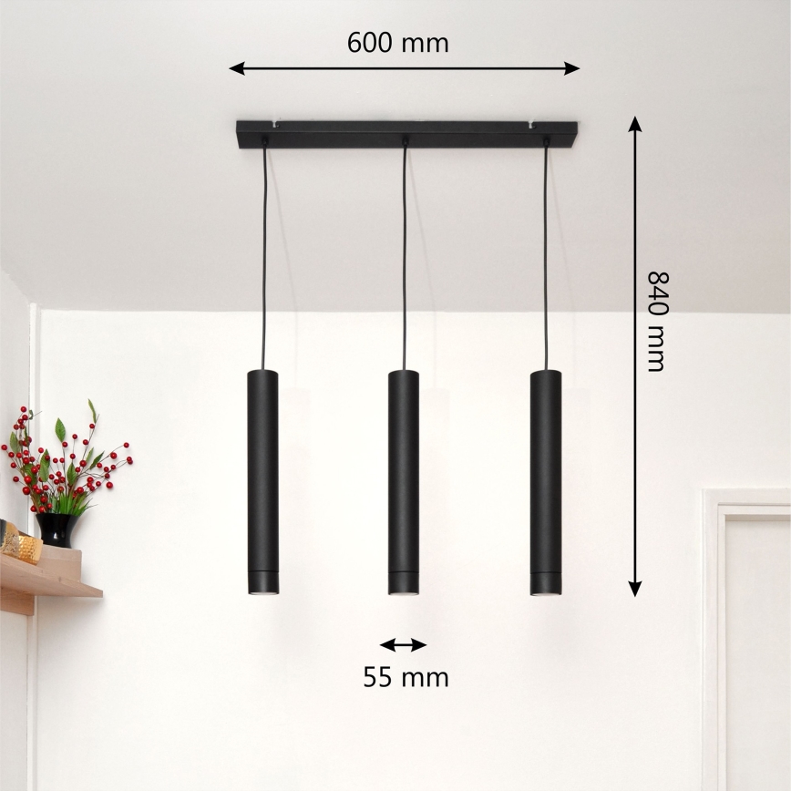 LED Lustra ar auklu TUBA 3xGU10/4,8W/230V melna