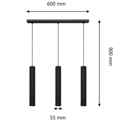 LED Lustra ar auklu TUBA 3xGU10/4,8W/230V melna