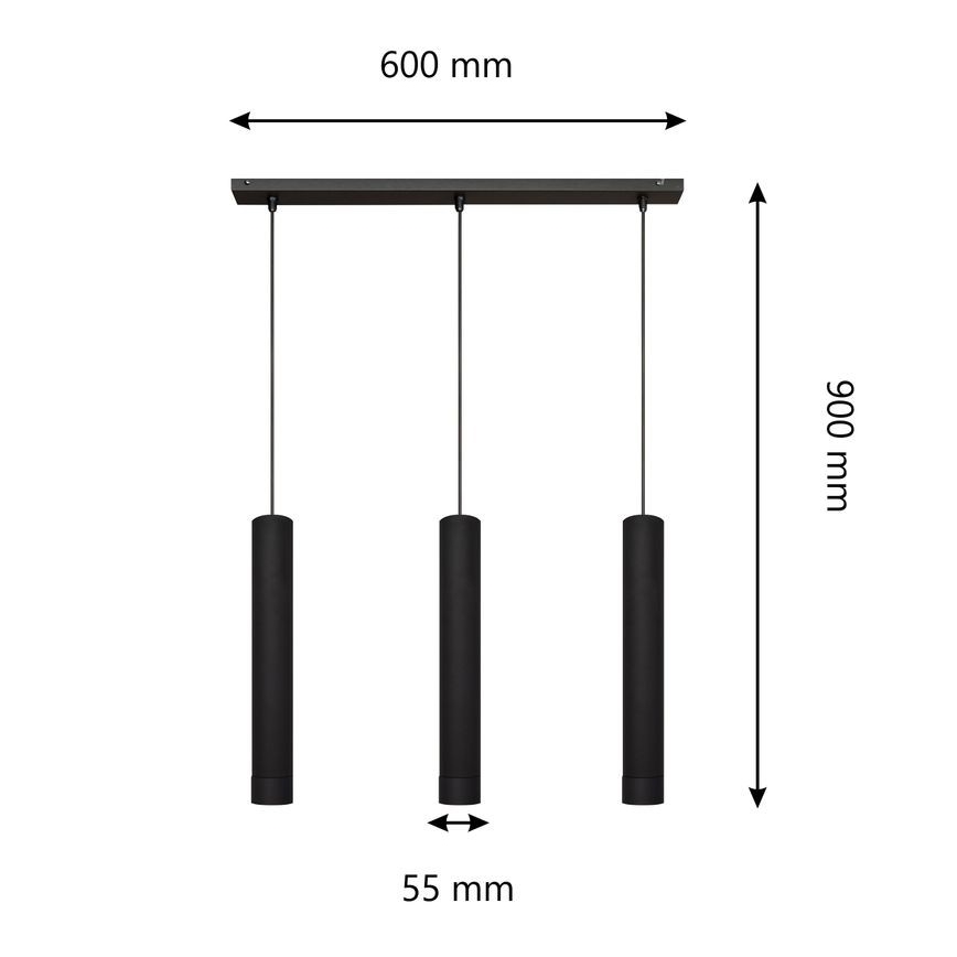 LED Lustra ar auklu TUBA 3xGU10/4,8W/230V melna