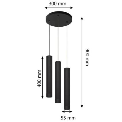 LED Lustra ar auklu TUBA 3xGU10/4,8W/230V melna