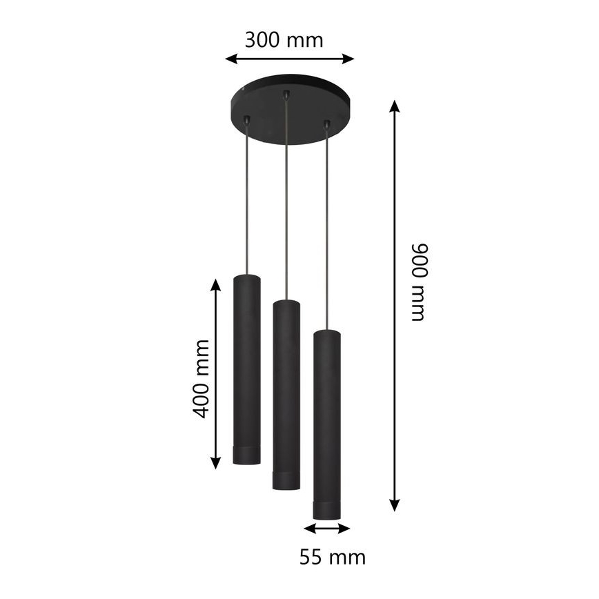 LED Lustra ar auklu TUBA 3xGU10/4,8W/230V melna