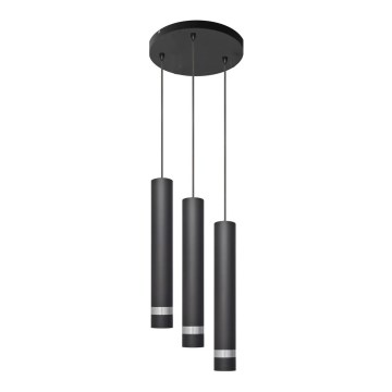 LED Lustra ar auklu TUBA 3xGU10/4,8W/230V melna/spīdīgi hromēts
