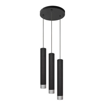 LED Lustra ar auklu TUBA 3xGU10/4,8W/230V melna/spīdīgs hroma