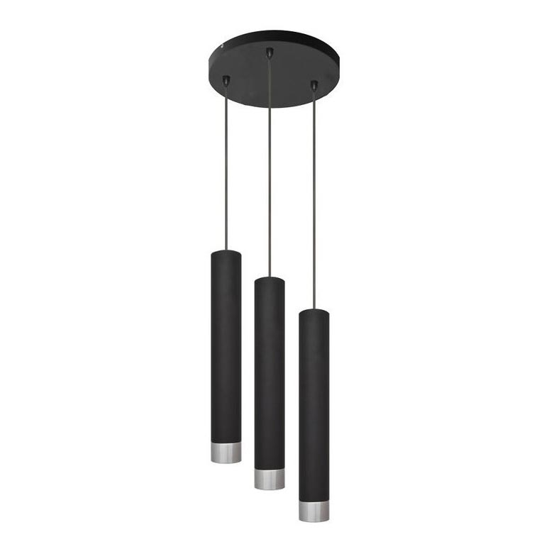 LED Lustra ar auklu TUBA 3xGU10/4,8W/230V melna/spīdīgs hroma