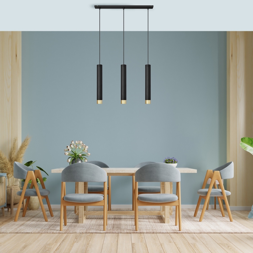 LED Lustra ar auklu TUBA 3xGU10/4,8W/230V melna/zelta
