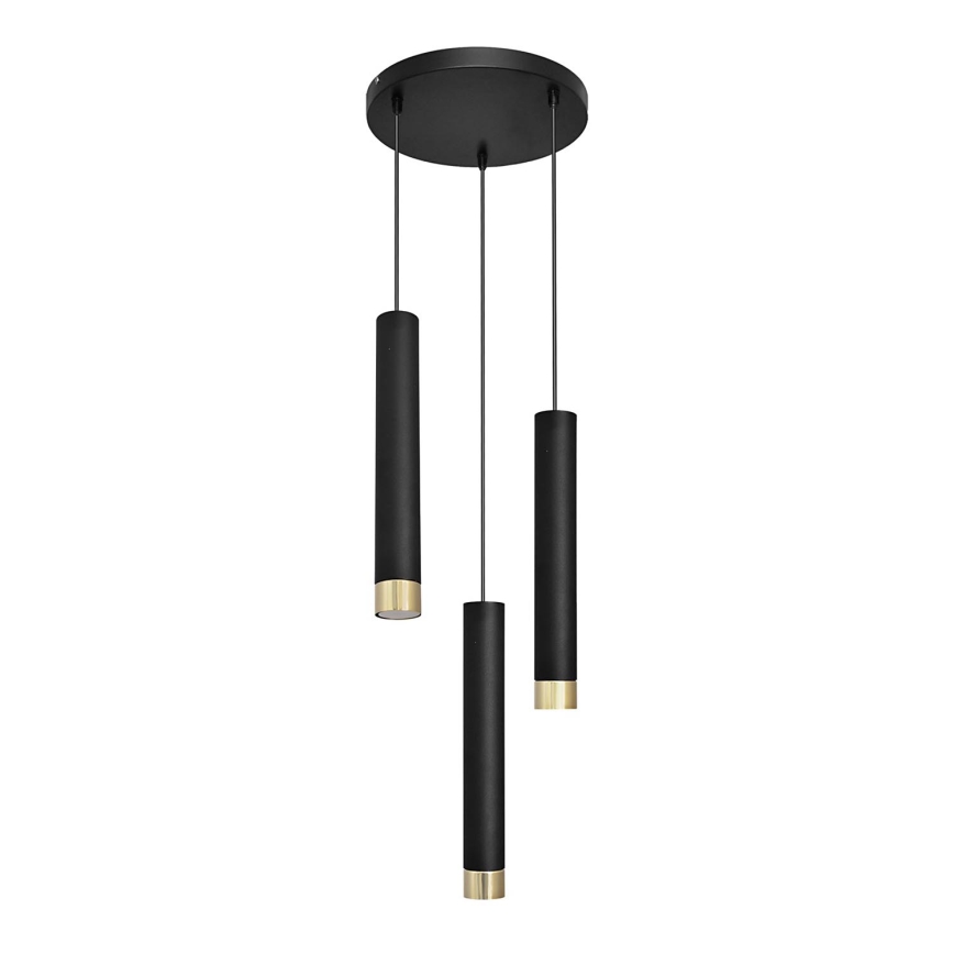 LED Lustra ar auklu TUBA 3xGU10/6,5W/230V melna/zelta