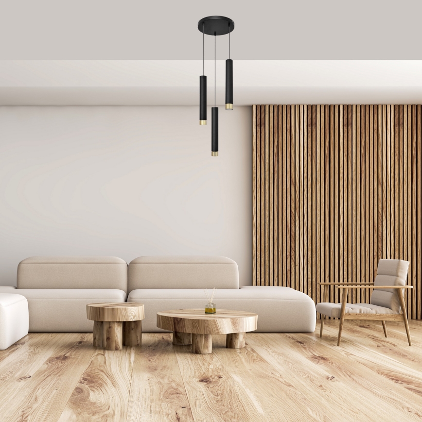 LED Lustra ar auklu TUBA 3xGU10/6,5W/230V melna/zelta