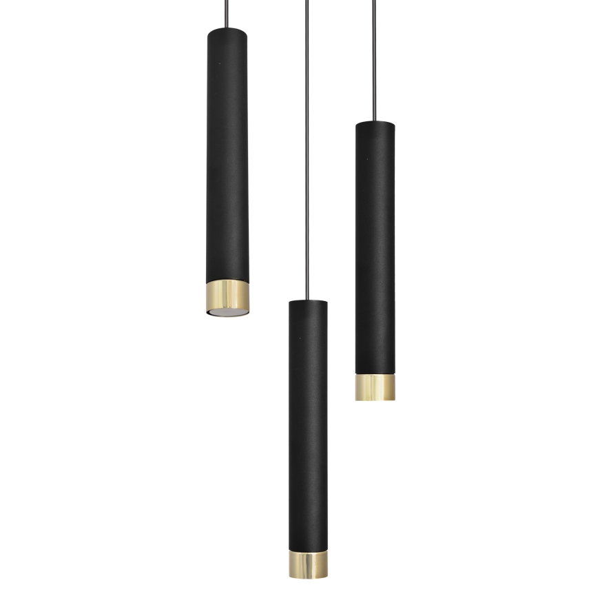 LED Lustra ar auklu TUBA 3xGU10/6,5W/230V melna/zelta