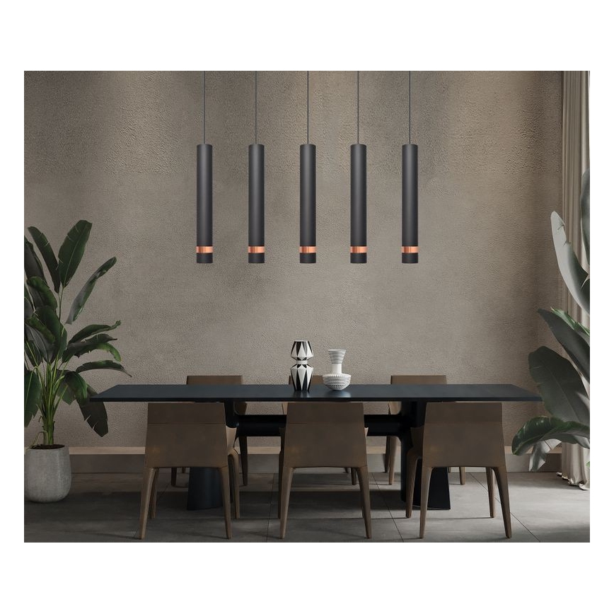 LED Lustra ar auklu TUBA 5xGU10/6,5W/230V melna/vara