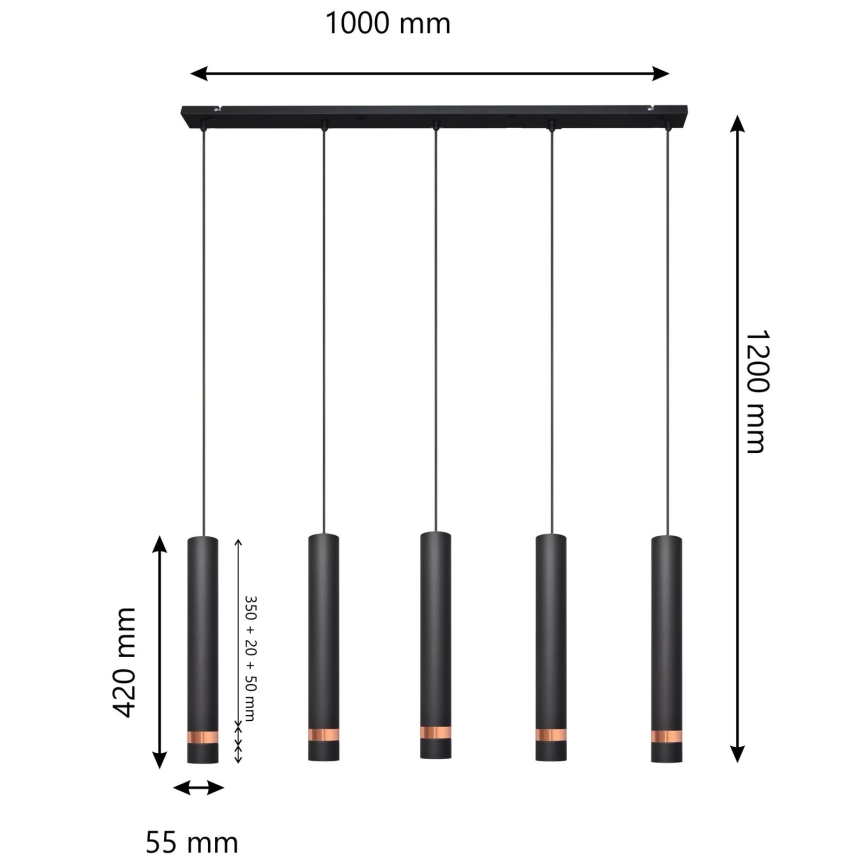 LED Lustra ar auklu TUBA 5xGU10/6,5W/230V melna/vara