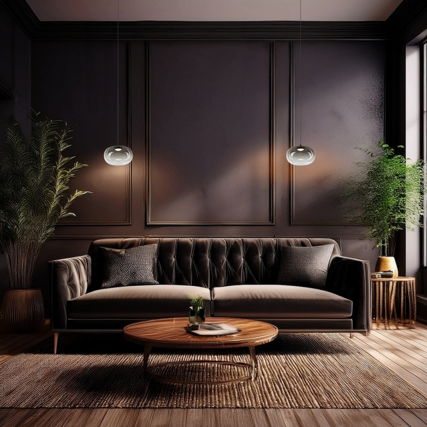 LED Lustra ar auklu VASO LED/4W/230V d. 18 cm melna/dūmakains