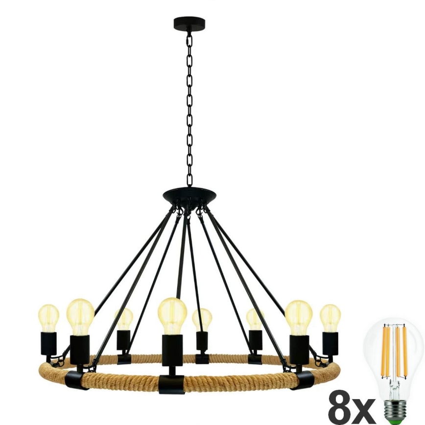 LED Lustra ar ķēdi ROPE ARTHUR 8xE27/6W/230V