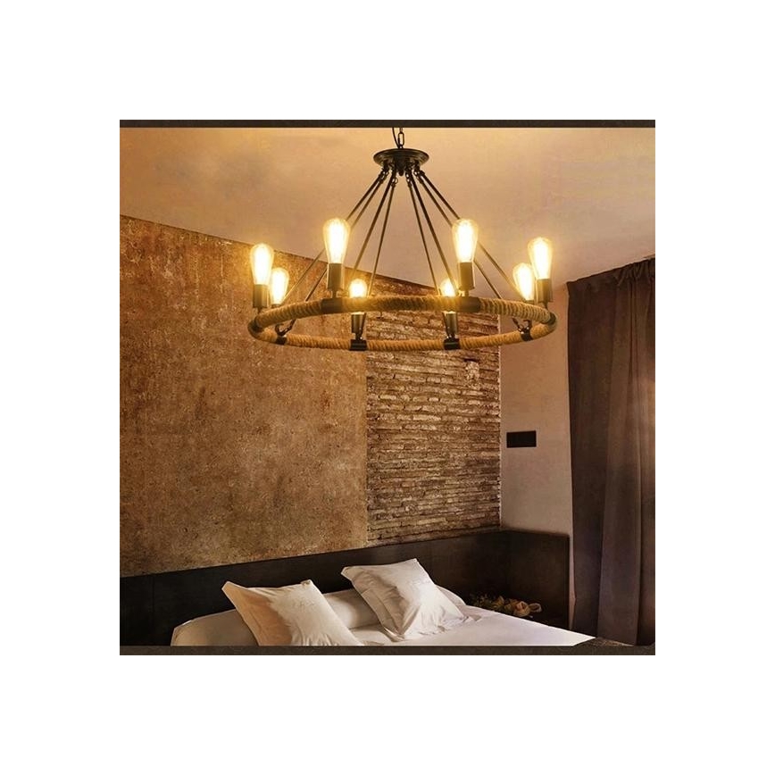LED Lustra ar ķēdi ROPE ARTHUR 8xE27/6W/230V