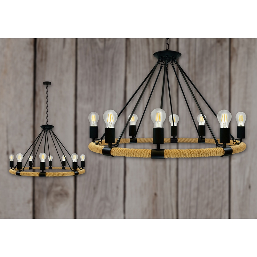 LED Lustra ar ķēdi ROPE ARTHUR 8xE27/6W/230V