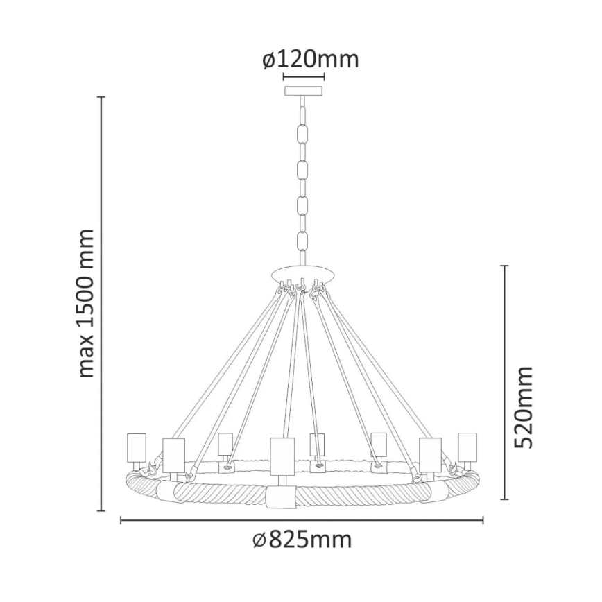 LED Lustra ar ķēdi ROPE ARTHUR 8xE27/6W/230V