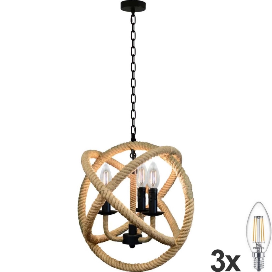 LED Lustra ar ķēdi ROPE GLOBO 3xE14/4,3W/230V