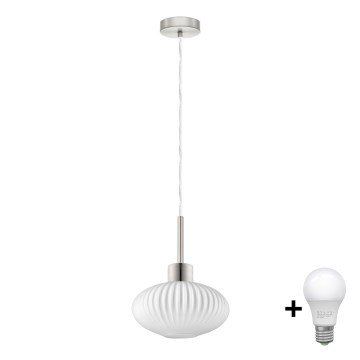 LED lustra ar trosi HARMA 1xE27/60W/230V Ø 25 cm matēts hroms/balts