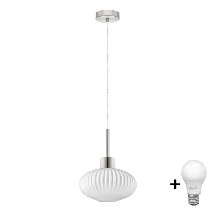 LED lustra ar trosi HARMA 1xE27/60W/230V Ø 25 cm matēts hroms/balts