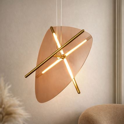 LED lustra ar trosi RELAX LED/15W/230V zelta/dūmakaini brūna