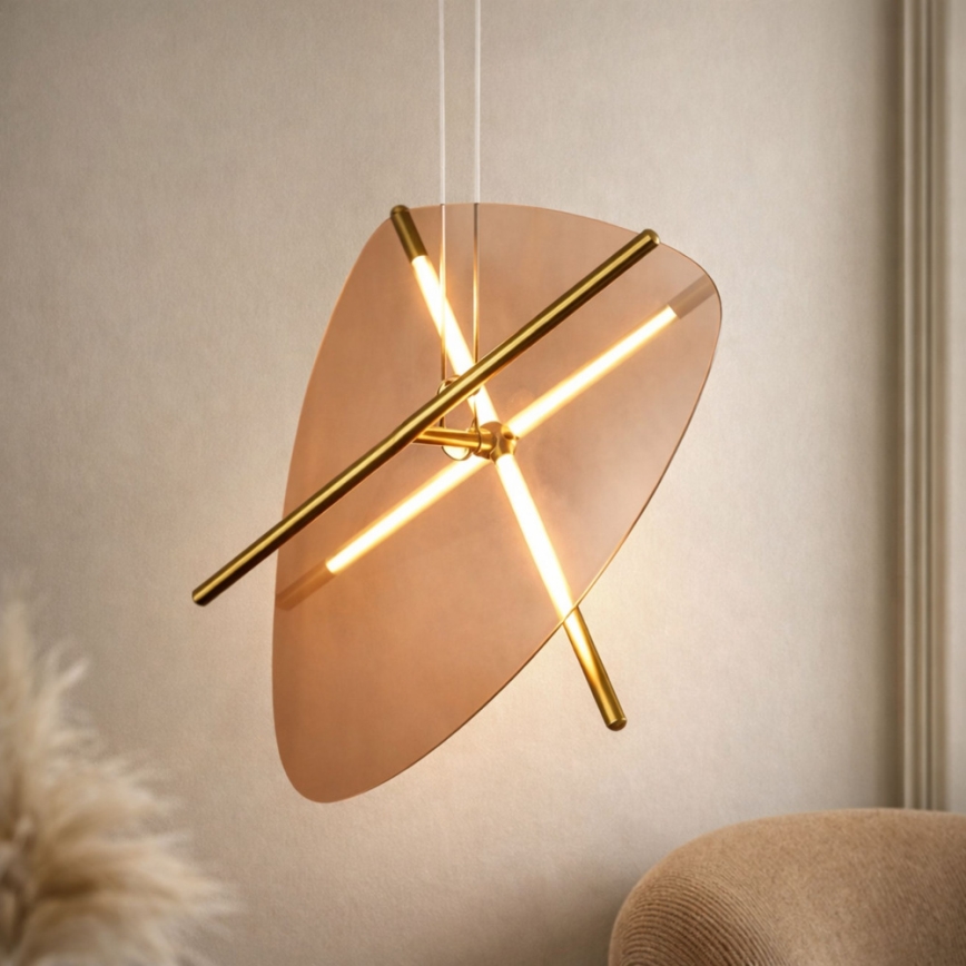 LED lustra ar trosi RELAX LED/15W/230V zelta/dūmakaini brūna