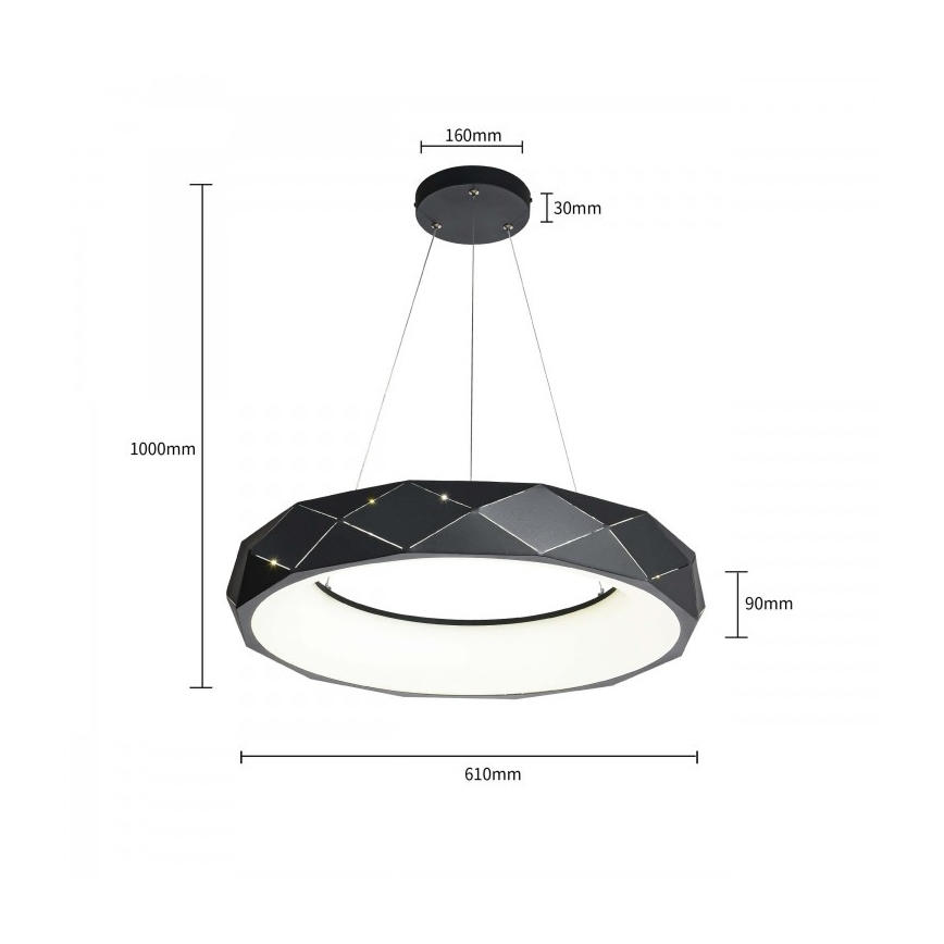 LED lustra ar trosi REUS LED/36W/230V 4000K Ø61 cm melna
