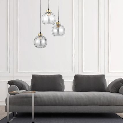 LED lustra ar vadu DEVI 3xE27/15W/230V melna/caurspīdīga