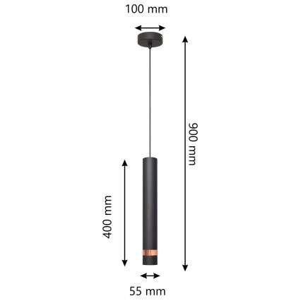 LED Lustra uz auklas TUBA 1xGU10/4,8W/230V melna/vara