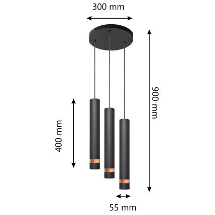 LED Lustra uz auklas TUBA 3xGU10/4,8W/230V melna/vara