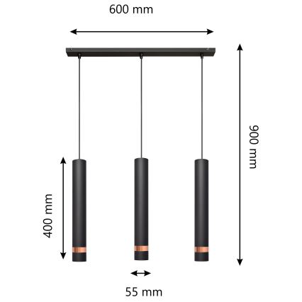 LED Lustra uz auklas TUBA 3xGU10/4,8W/230V melna/vara
