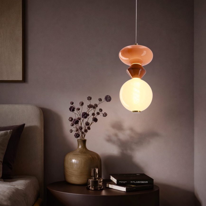 LED lustra uz kabeļa FLORES LED/10W/230V zeltaina/oranža/brūna