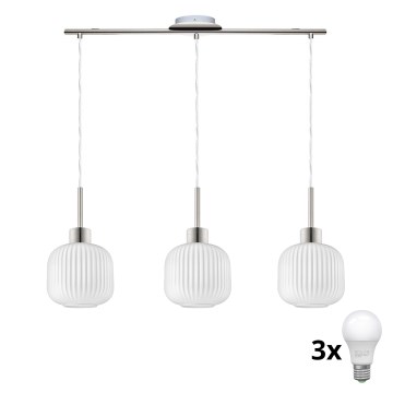 LED lustra uz kabeļa HARMA 3xE27/60W/230V matēts hroms/balta