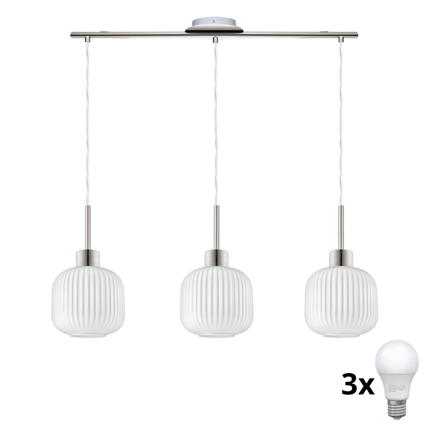 LED lustra uz kabeļa HARMA 3xE27/60W/230V matēts hroms/balta