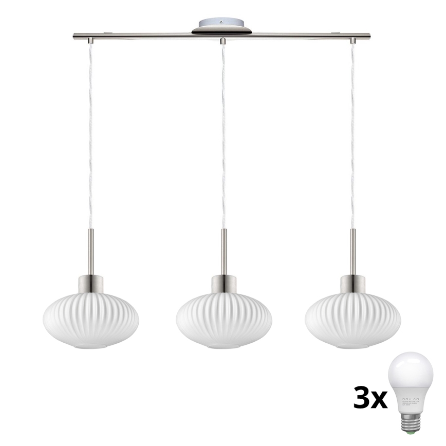 LED lustra uz kabeļa HARMA 3xE27/60W/230V matēts hroms/balts