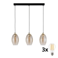 LED lustra uz kabeļa SEBO 3xE27/15W/230V melna/dūmakaina bēša