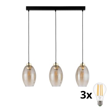 LED lustra uz kabeļa SEBO 3xE27/15W/230V melna/dūmakaina bēša