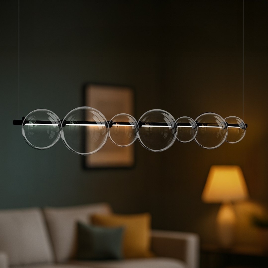 LED lustra uz troses ATOLA LED/19W/230V melna/caurspīdīga