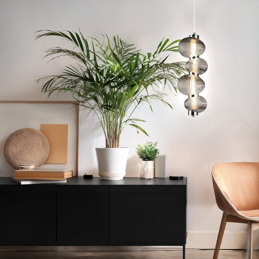 LED lustra uz troses BOLLA, LED/17W/230V, Ø 16 cm, spīdīgs hroms/dūmakaini pelēks