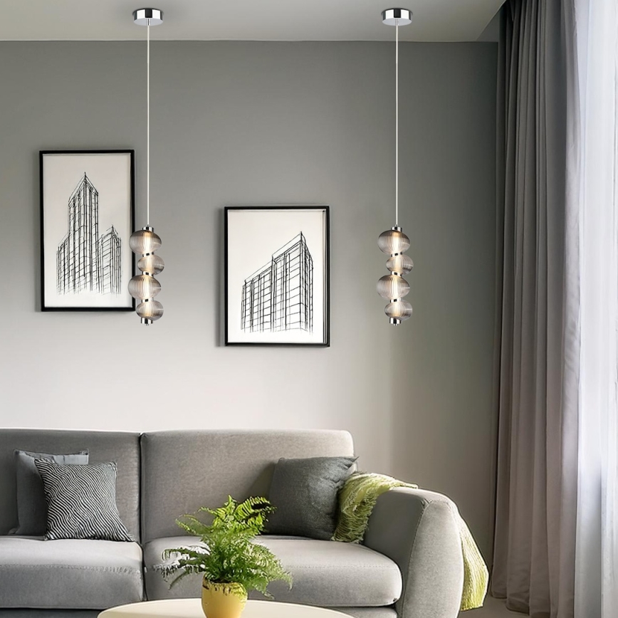 LED lustra uz troses BOLLA, LED/17W/230V, Ø 16 cm, spīdīgs hroms/dūmakaini pelēks