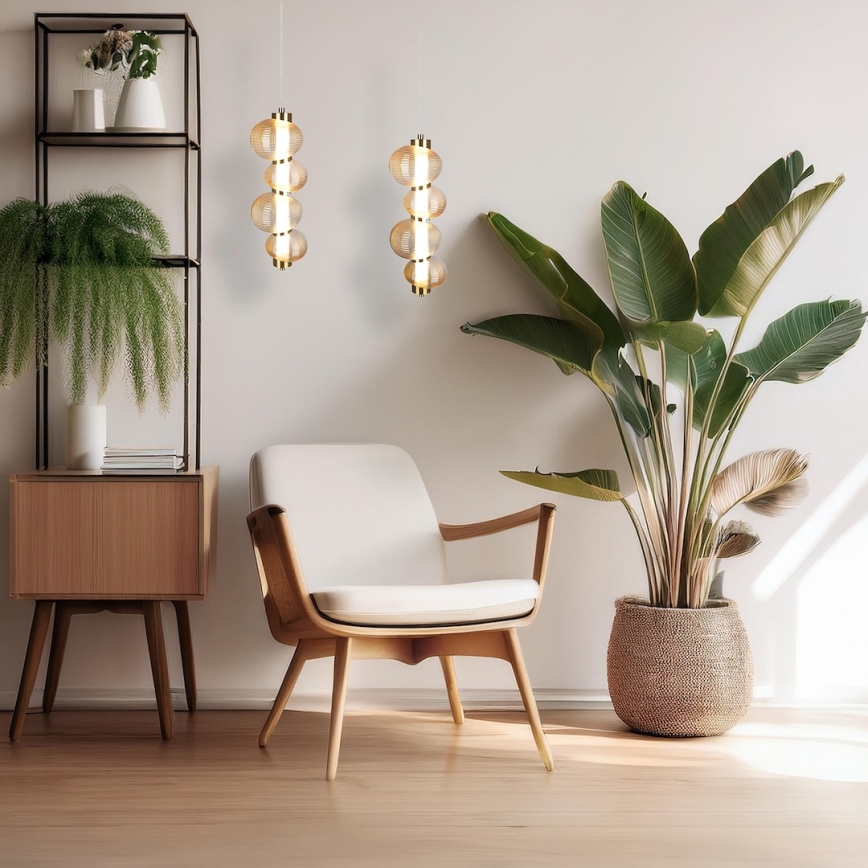 LED lustra uz troses BOLLA LED/17W/230V Ø 16 cm zelta/dūmakaini bēša