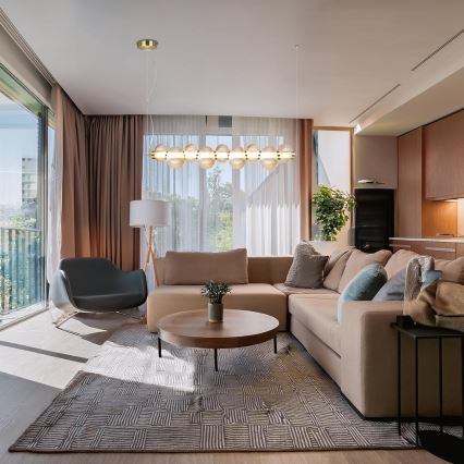 LED lustra uz troses BOLLA LED/32W/230V zelta/dūmakaini bēša