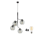 LED lustra uz troses CESAR 4xE27/15W/230V melna/dūmakaini pelēka